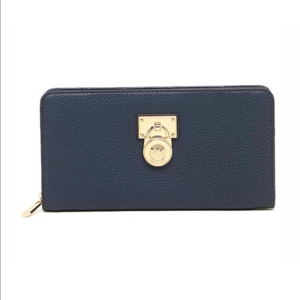 MICHAEL KORS HAMILTON LG ZIP LONG WALLET NAVY